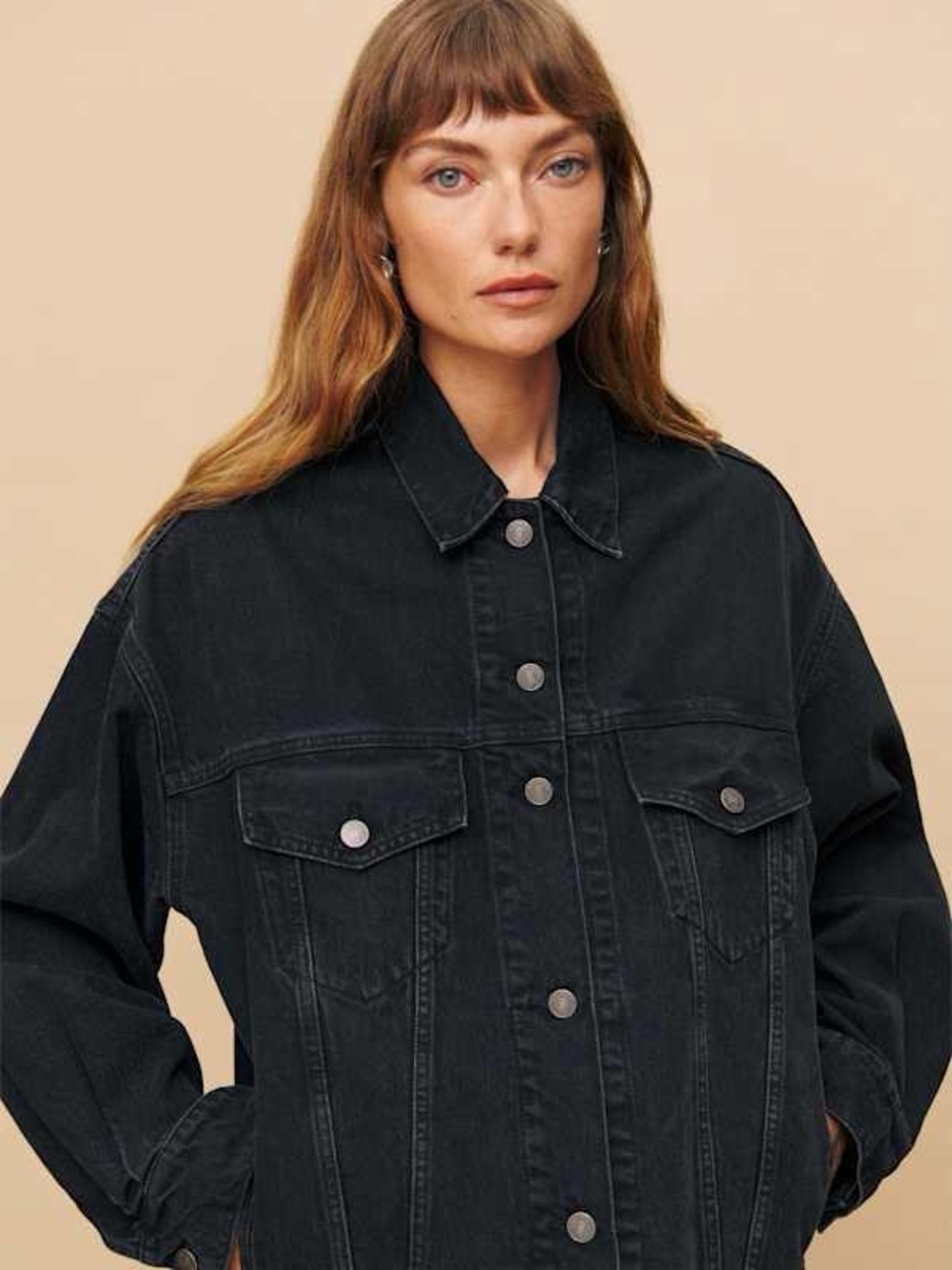 Reformation Black Brooks Oversized Denim Jacket
